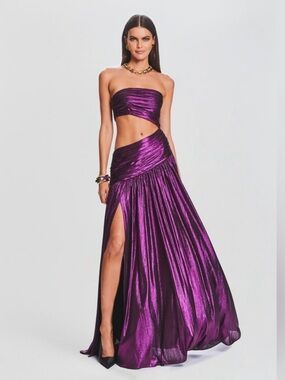 RETROFETE kenna metallic purple dress formal gown party wedding guest size S